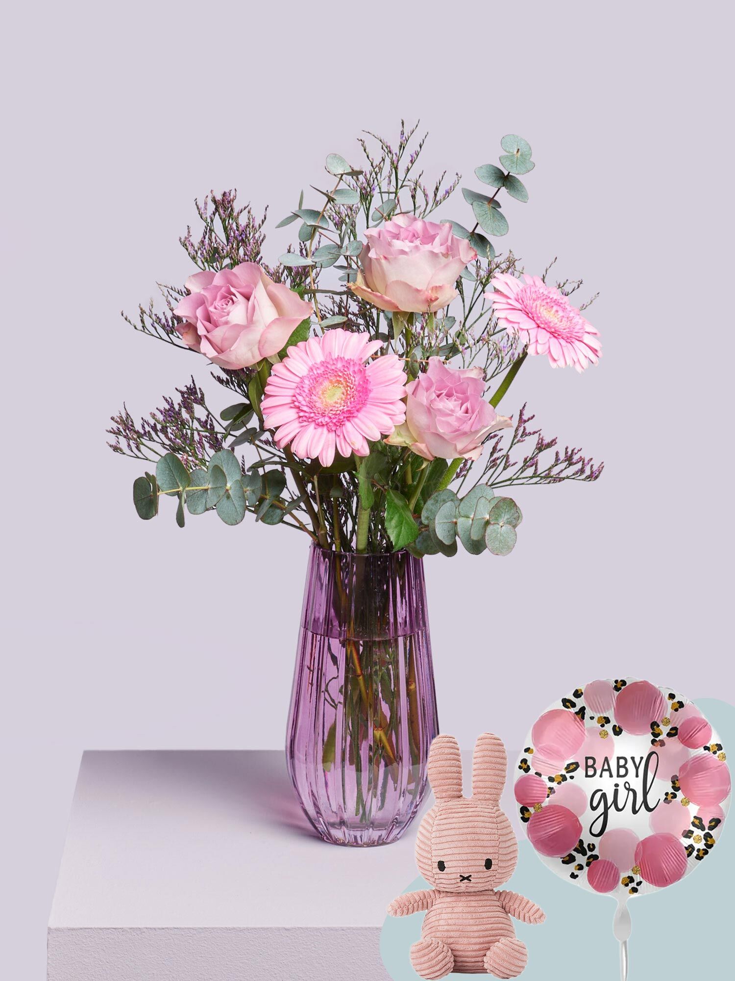 Hello Baby Girl Blume, Blumen-Arrangement, Blumenstrauß, Glas, Töpferei