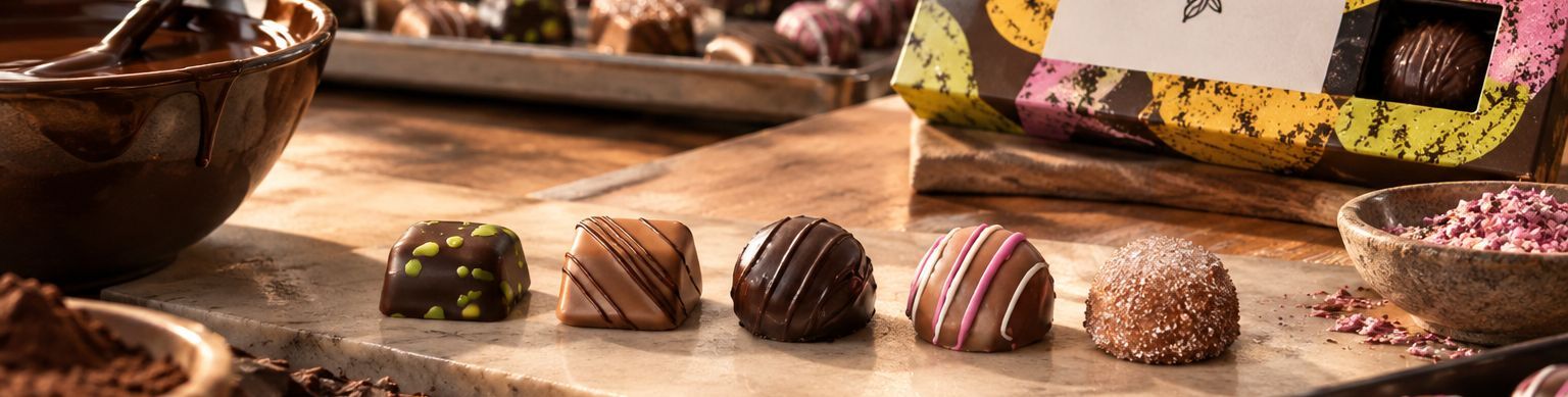 Schokolade, Pralinen, bunte Pralinen, Trüffel,  confectionery