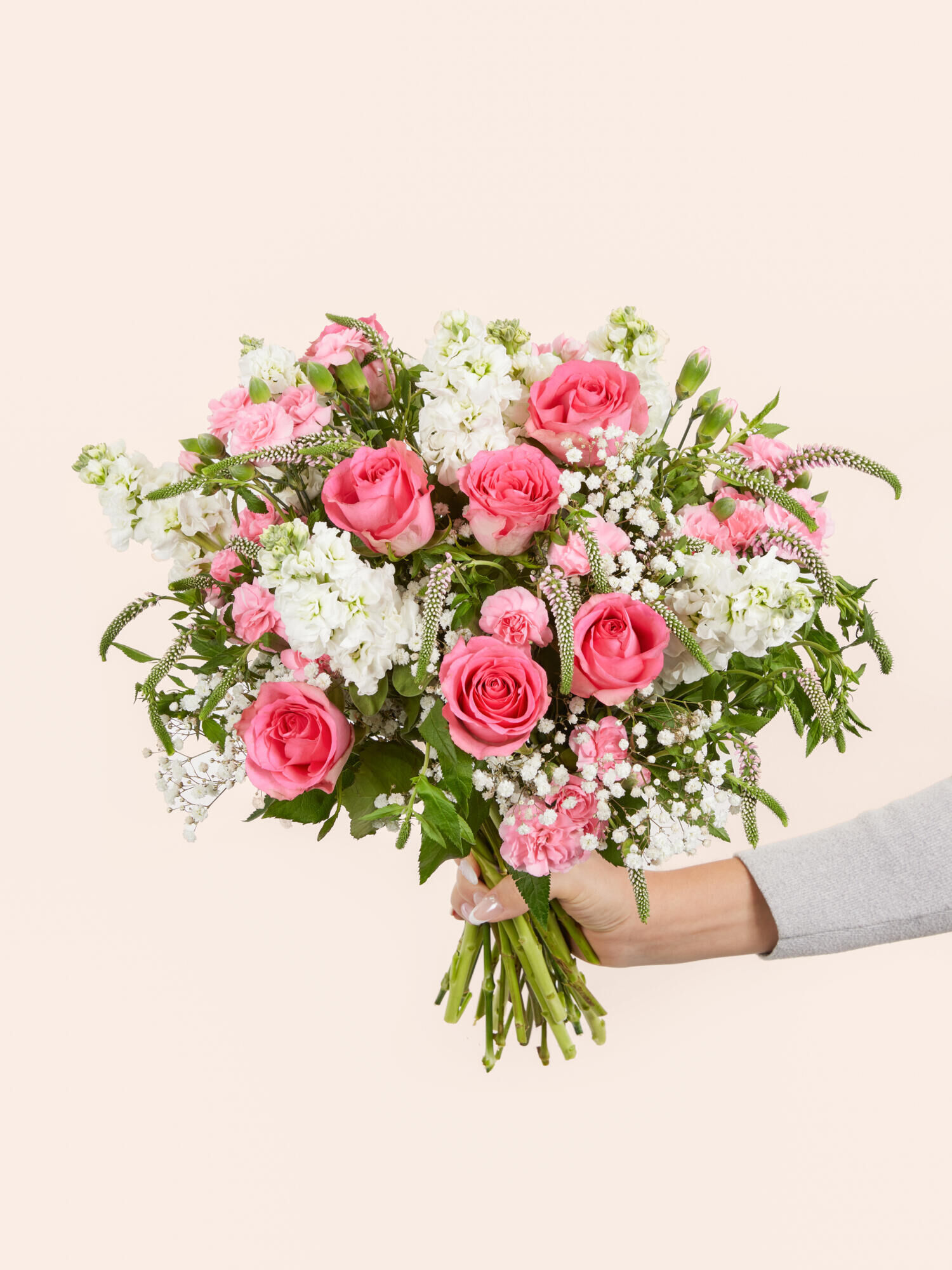 Blumenstrauß, rosa Rosen, gemischte Blumen, frische Schnittblumen, Blumenstrauß, Rosa Rosen, Weiße Blumen, Gemischte Blumen, Frische Schnittblumen