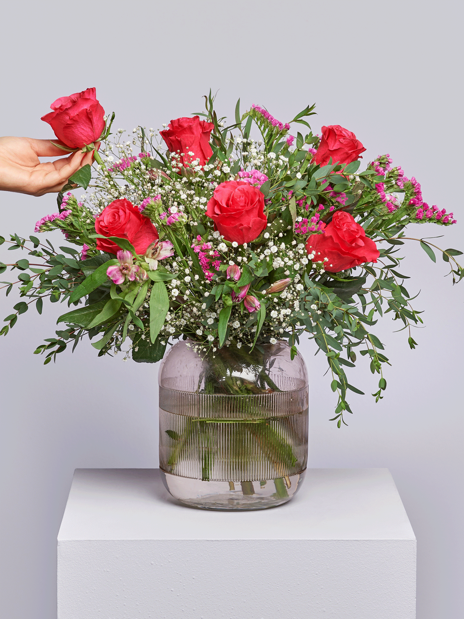 Blume, Blumen-Arrangement, Blumenstrauß, Rose, Krug