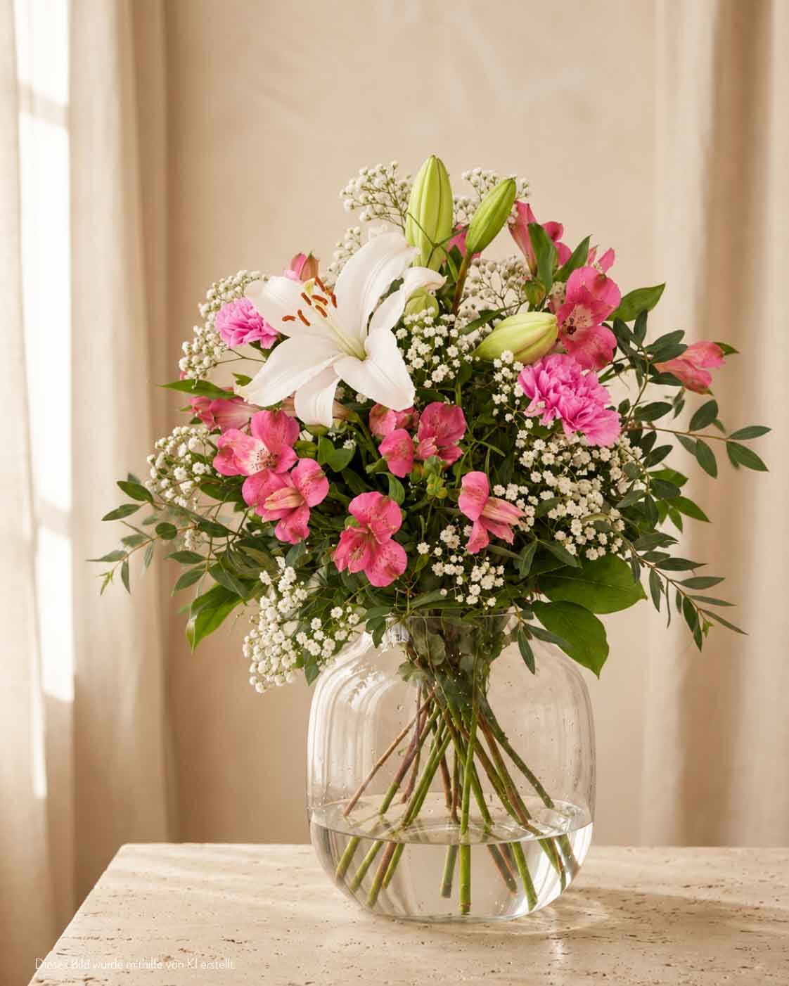 Blumenstrauß, Blumen, Rosa, Lilie, glasvase