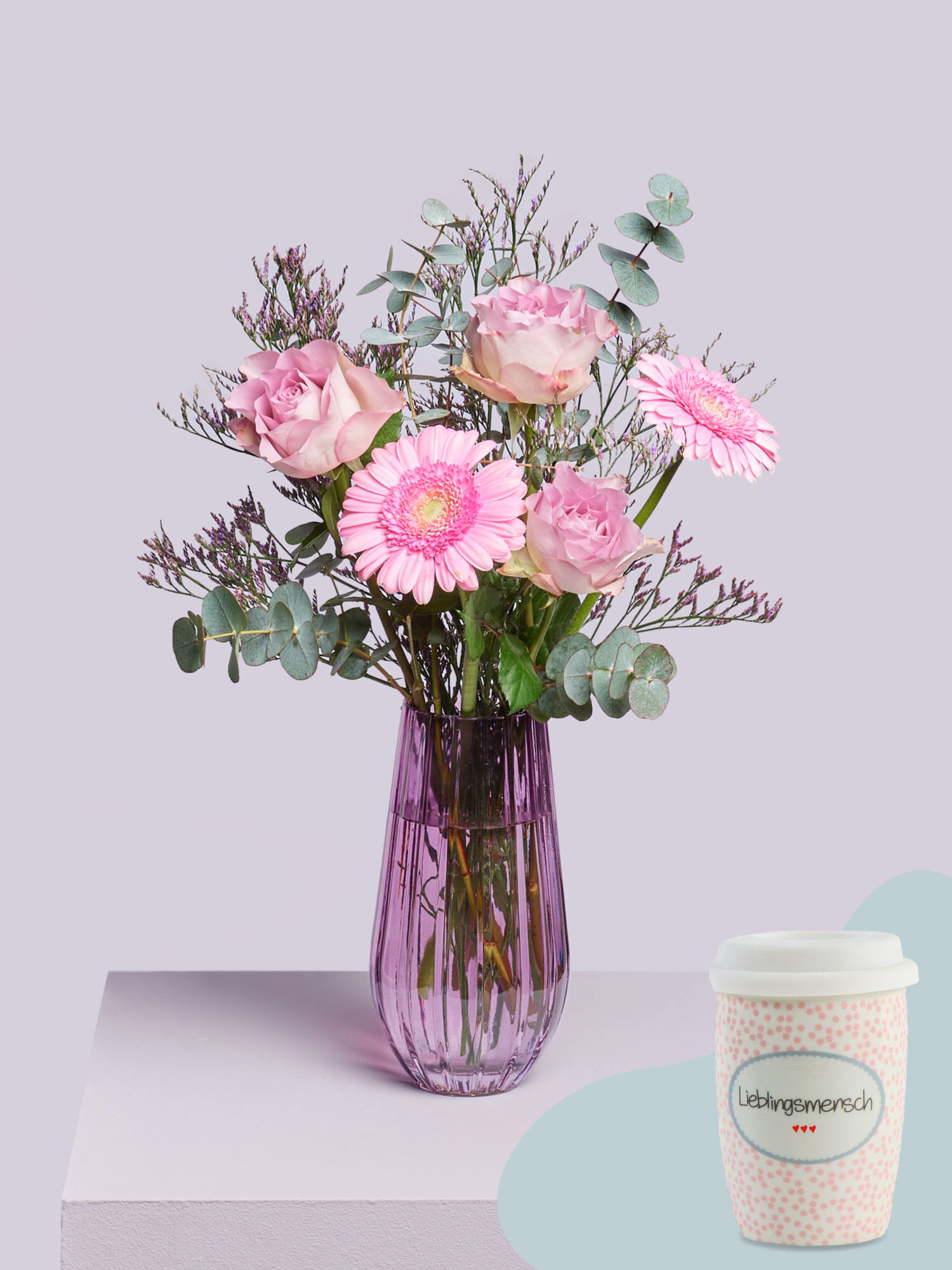 My Bestie Blume, Blumen-Arrangement, Blumenstrauß, Glas, Töpferei