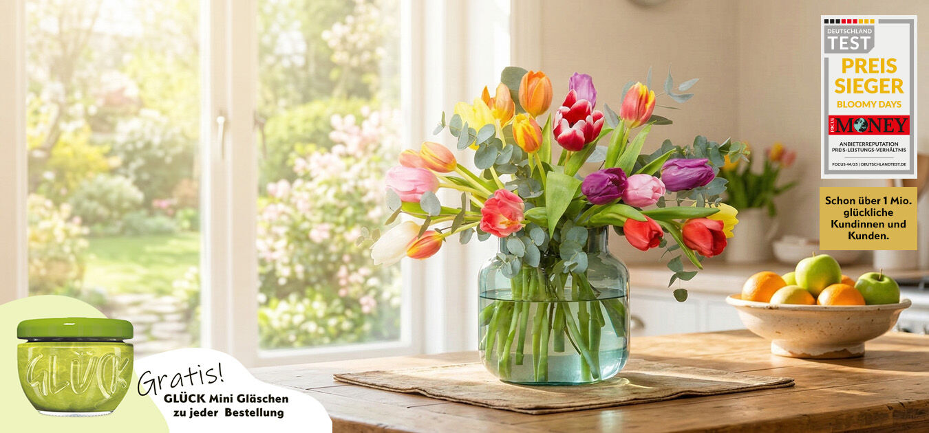 blumen, blumenstrauß, tulpen, glas vase, küchen dekor
