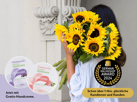 Blume, Sonnenblume, Blumen-Arrangement, Blumenstrauß, Person