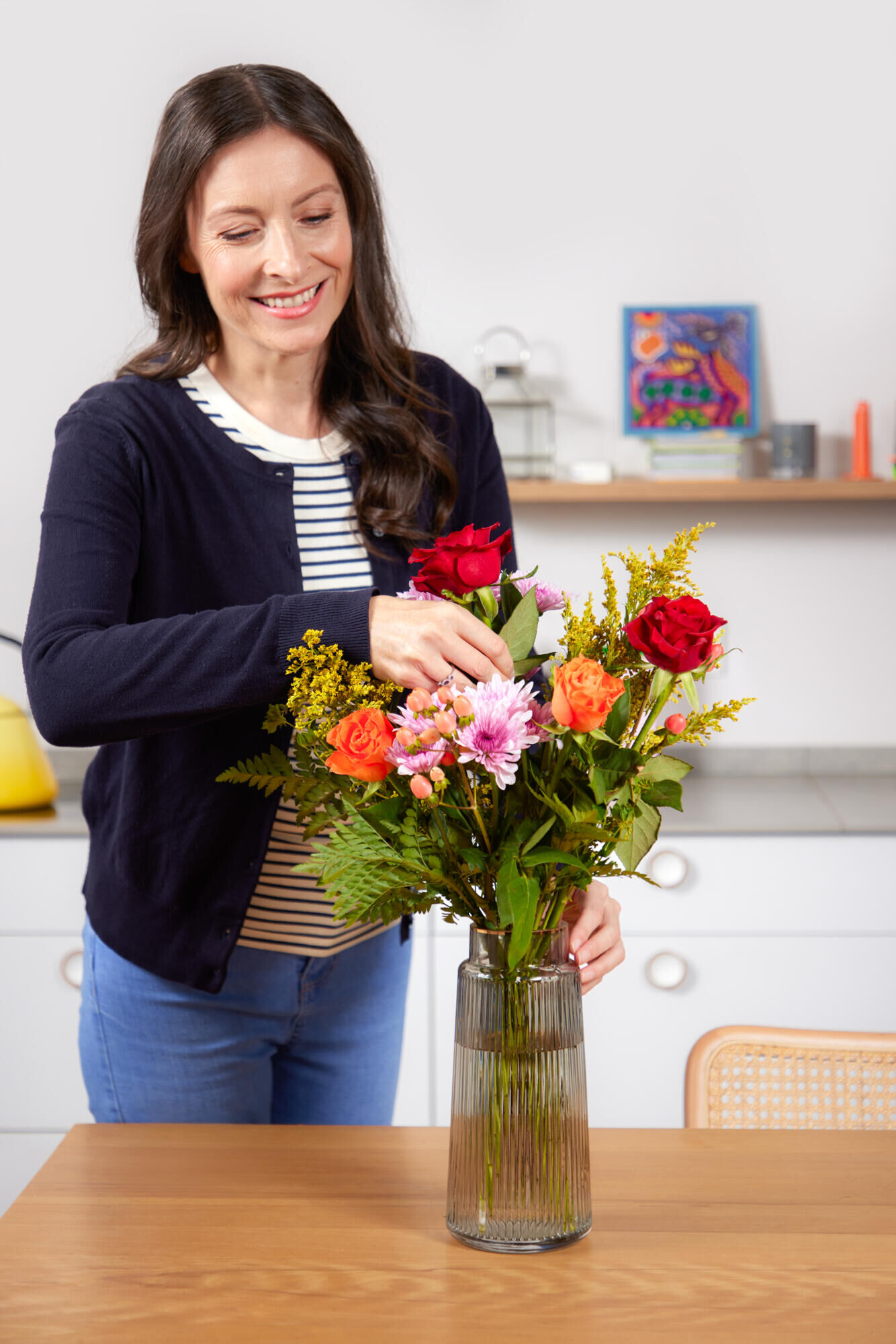 Blumenstrauß, Vase, Rosen,  Gemischte Blumen, Wohnzimmerszene