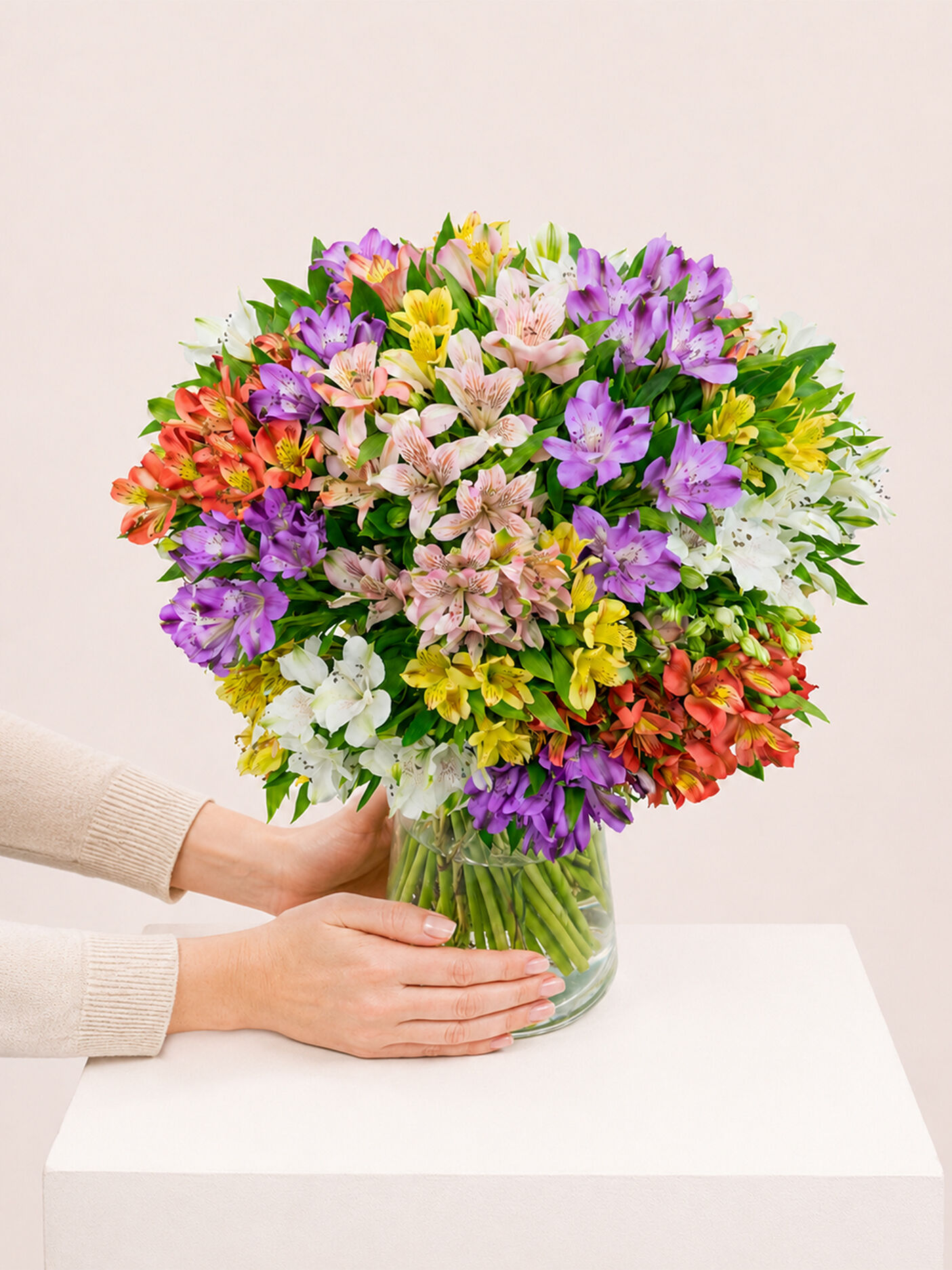 Blumenstrauß, Blumen, Regenbogen-Bouquet, Lilien, Glassvase