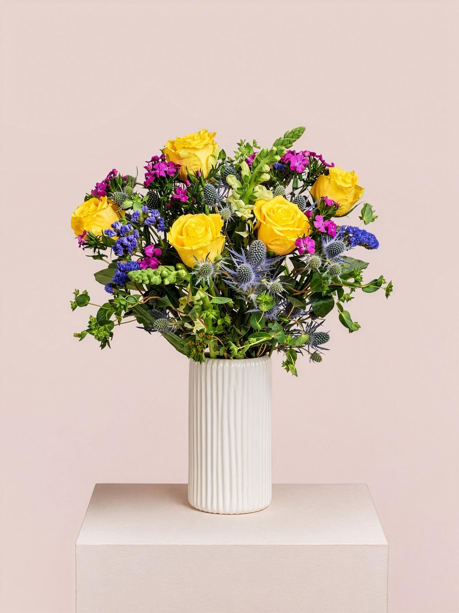 Blumenstrauß, Rosen, Schleierkraut, Pink weiß, Vase, blumenstrauß, gelbe rosen, vasen, anordnung, blumen