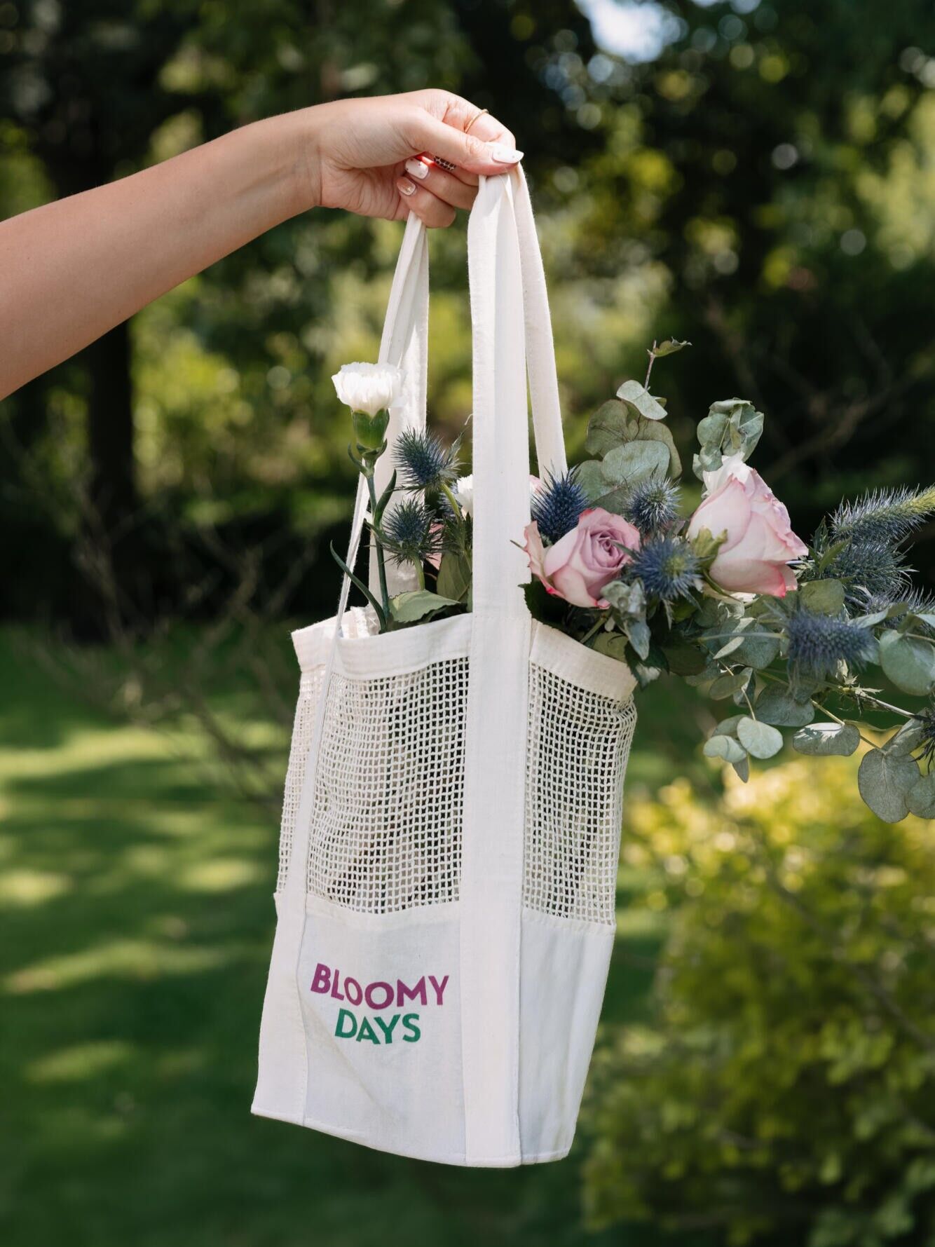 Pflanzen, Blumen, Tasche, Canvas-Tasche, Blumenstrauß,  Taschenkorb, Netz-Tasche, Blumen-Tasche, weiße Tasche, Gittertasche