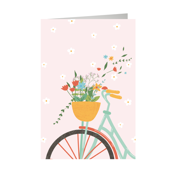 Karte "Fahrrad mit Korb" Grusskarte, Blumen-Arrangement, Topfpflanze, Rad, Grafiken