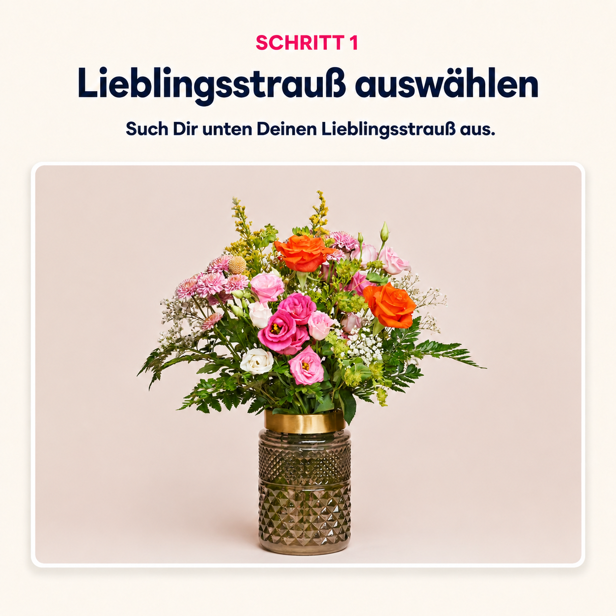 blumenstrauß, glasvase, bunte blumen, rosa orange weiß, grünes laub