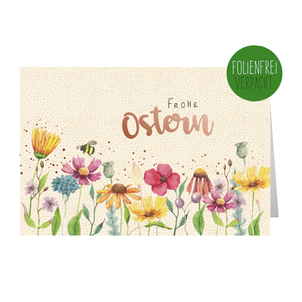 Osterkarte, Karte, Blumen, Blumenmuster, grüner Aufkleber