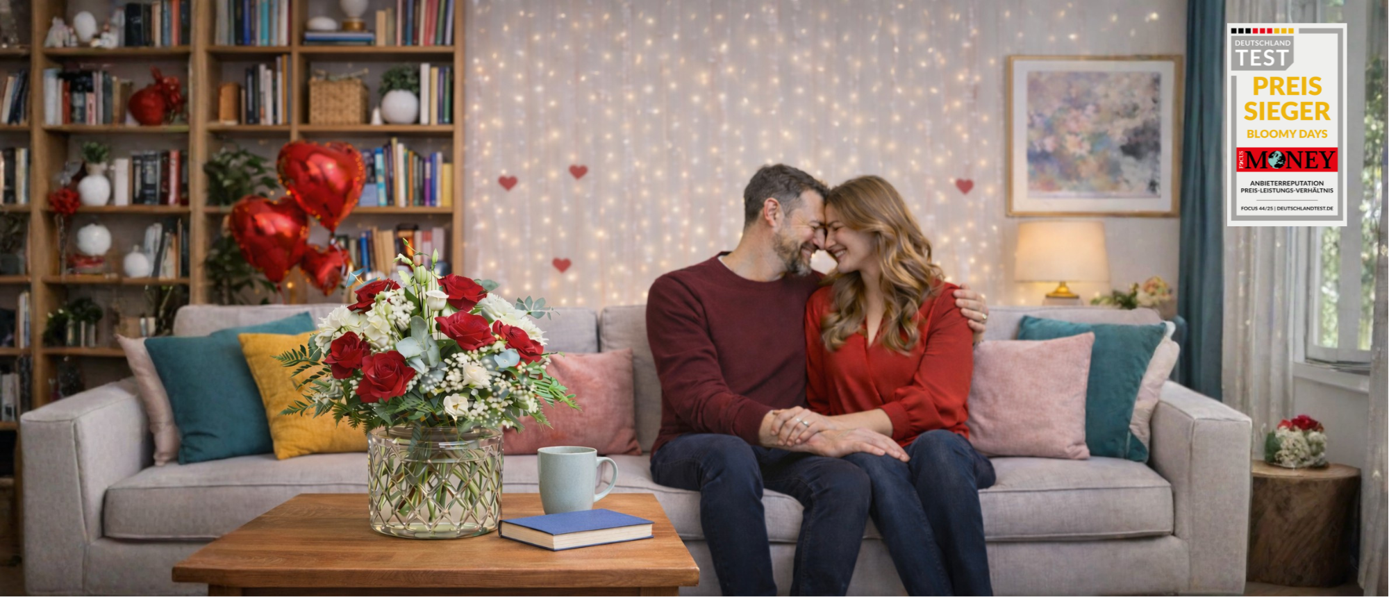 Wohnzimmer, Blumen-Arrangement, Couch, Person, Blumenstrauß