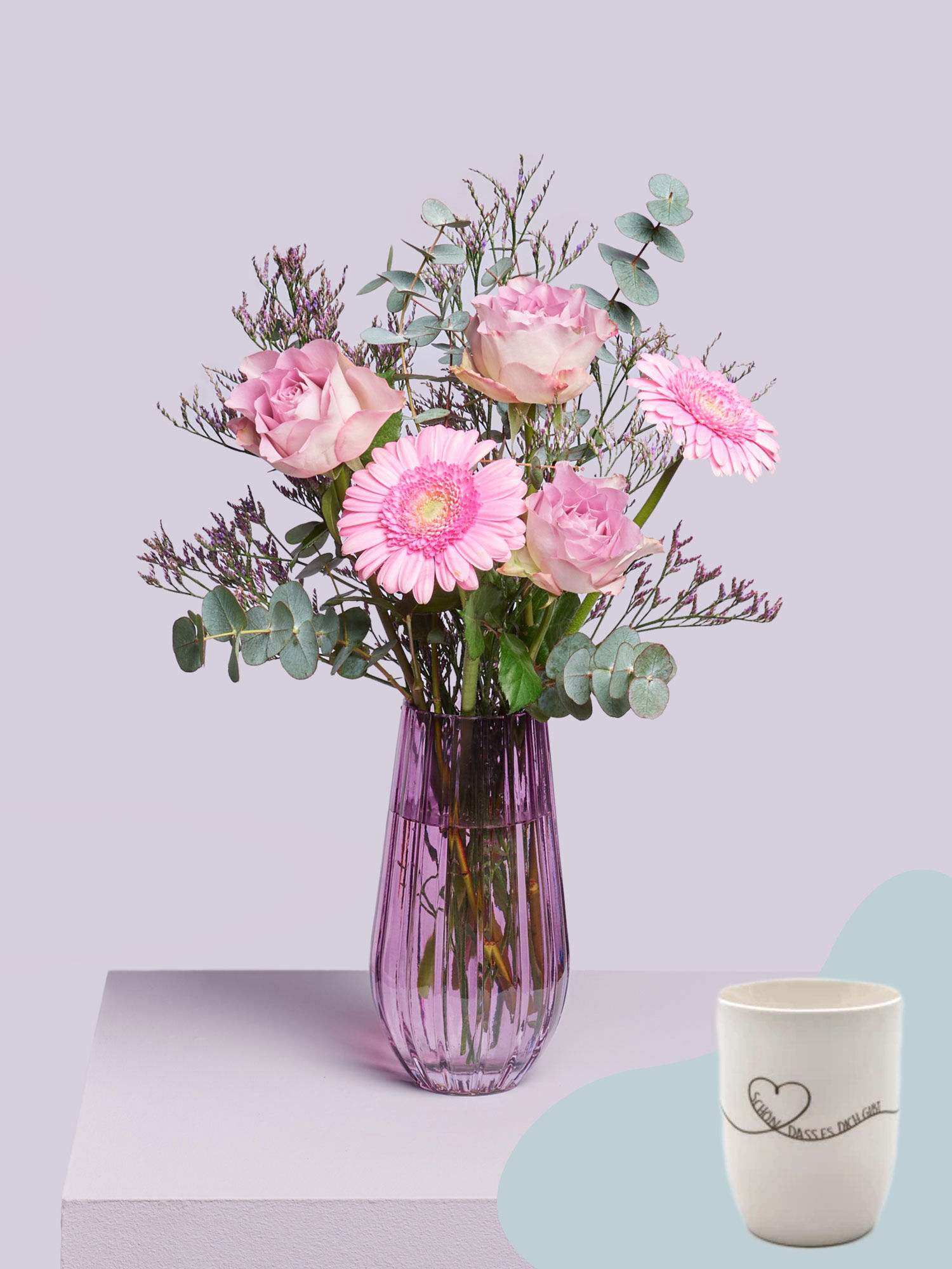 Lieblingsmensch Blume, Blumen-Arrangement, Blumenstrauß, Töpferei, Glas